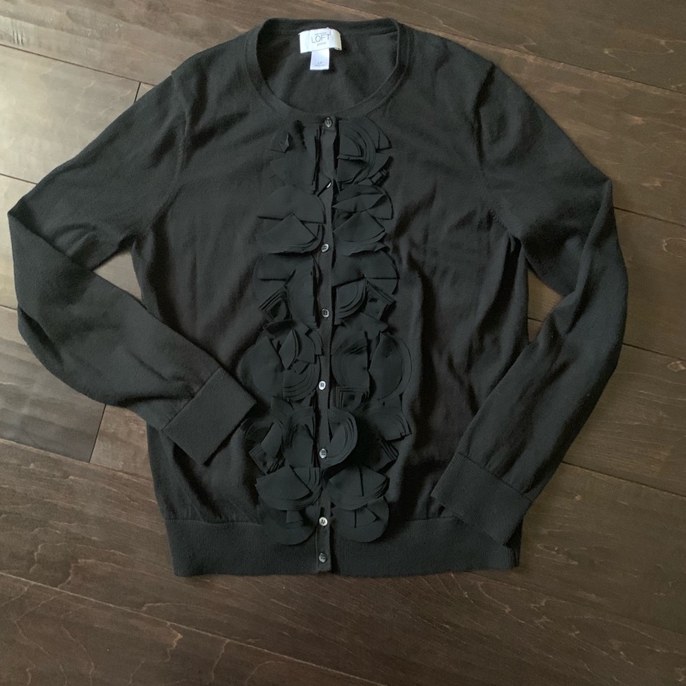 Ann Taylor Loft Cardigan Sweater With Ruffles